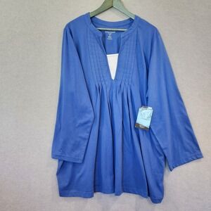 Woman Within V-Neck Pintuck Tunic Roll Tab Sleeve‎ Royal blue 26/28 2X